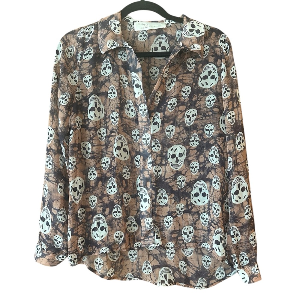 Vintage Havana Skull Print Sheer Blouse Top Size S